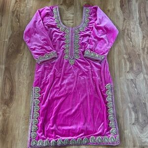 Indian Pink Gold Embroidered Detail Velvet Salwar Suit